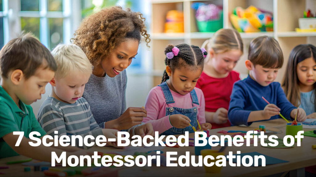 Children experiencing multiple benefits of Montessori education in a prepared classroom environment